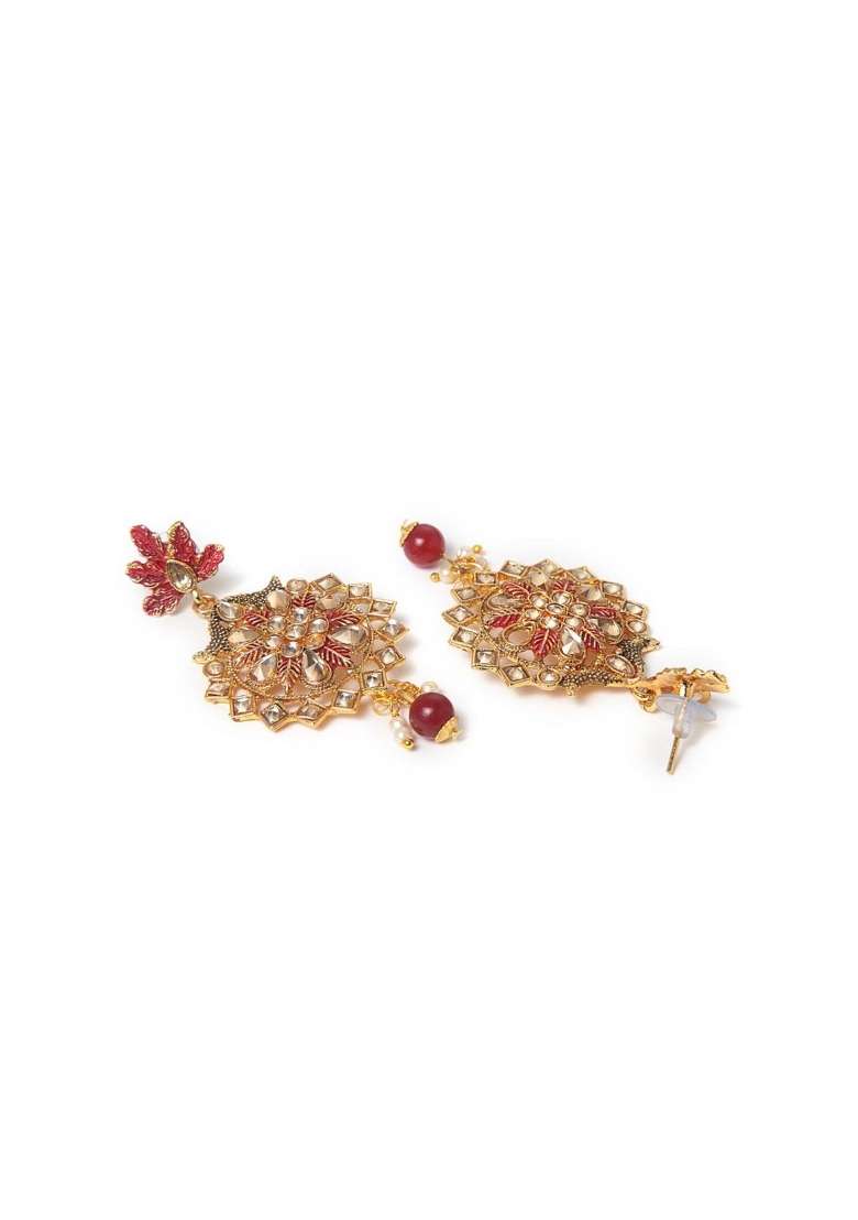 Maroon Gold Plated Brass Jewellery Set - Indya