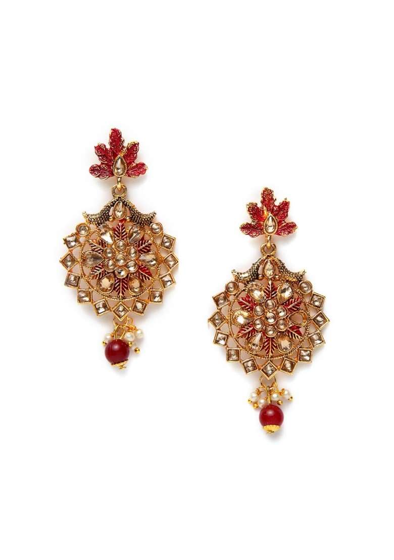 Maroon Gold Plated Brass Jewellery Set - Indya