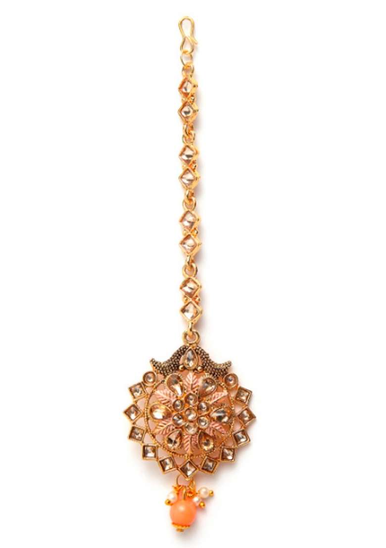 Orange Gold Plated Brass Jewellery Set - Indya