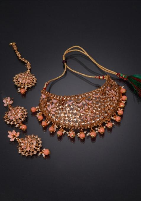 Orange Gold Plated Brass Jewellery Set