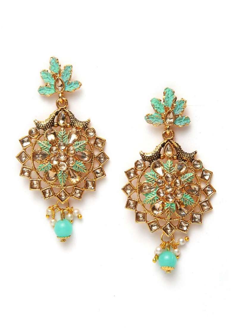Sea Green Gold Plated Brass Jewellery Set - Indya