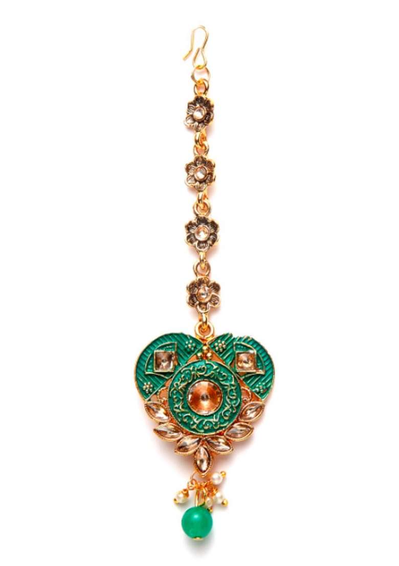 Green Gold Plated Brass Jewellery Set - Indya