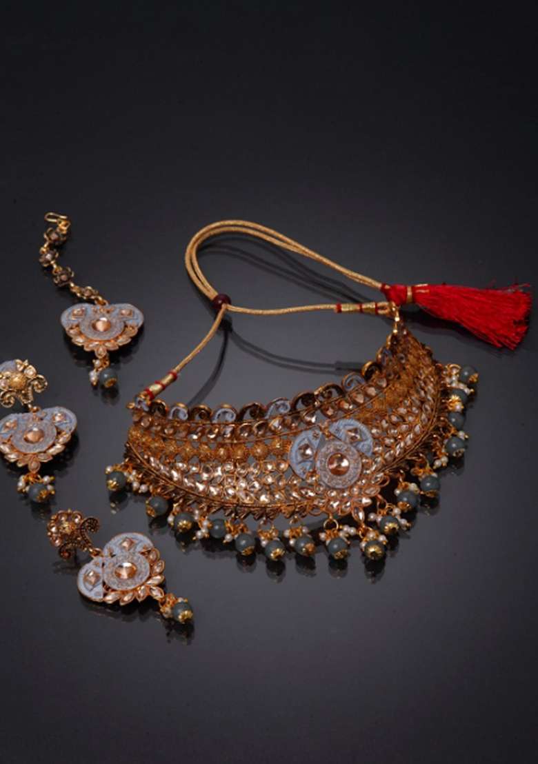 Grey Gold Plated Brass Jewellery Set - Indya
