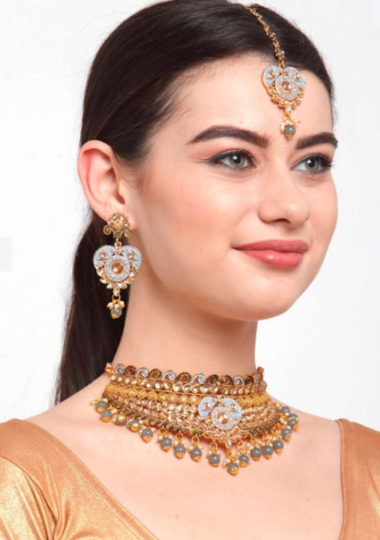 Grey Gold Plated Brass Jewellery Set - Indya