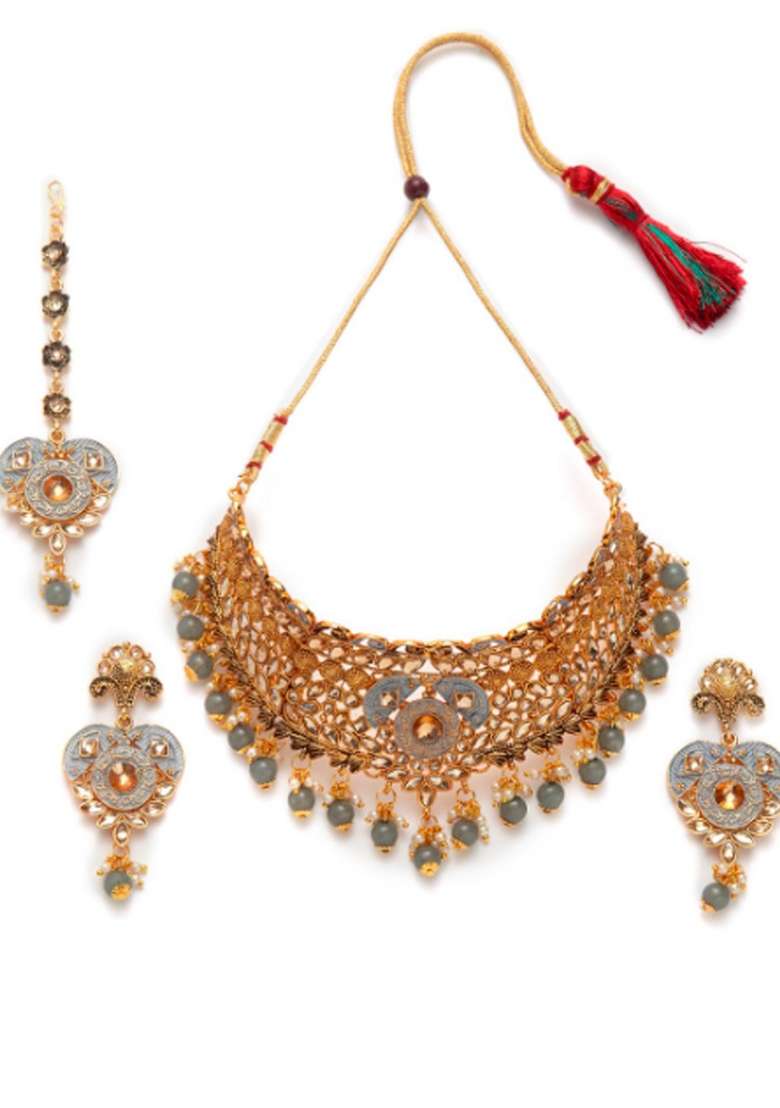 Grey Gold Plated Brass Jewellery Set - Indya