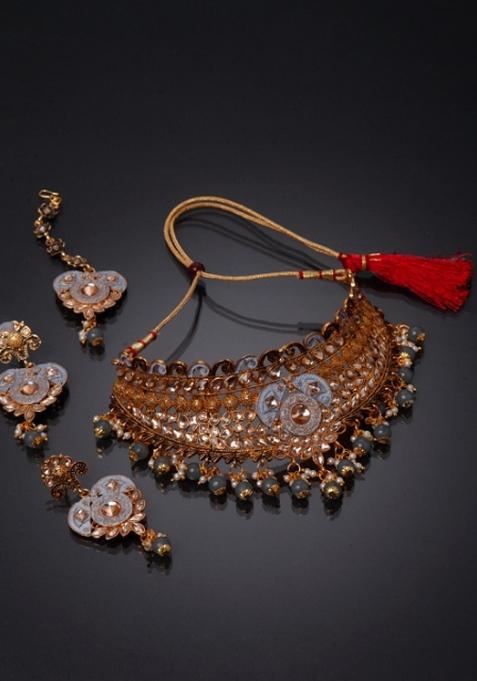 Grey Gold Plated Brass Jewellery Set