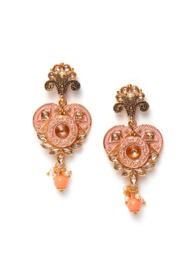 Orange Gold Plated Brass Jewellery Set - Indya