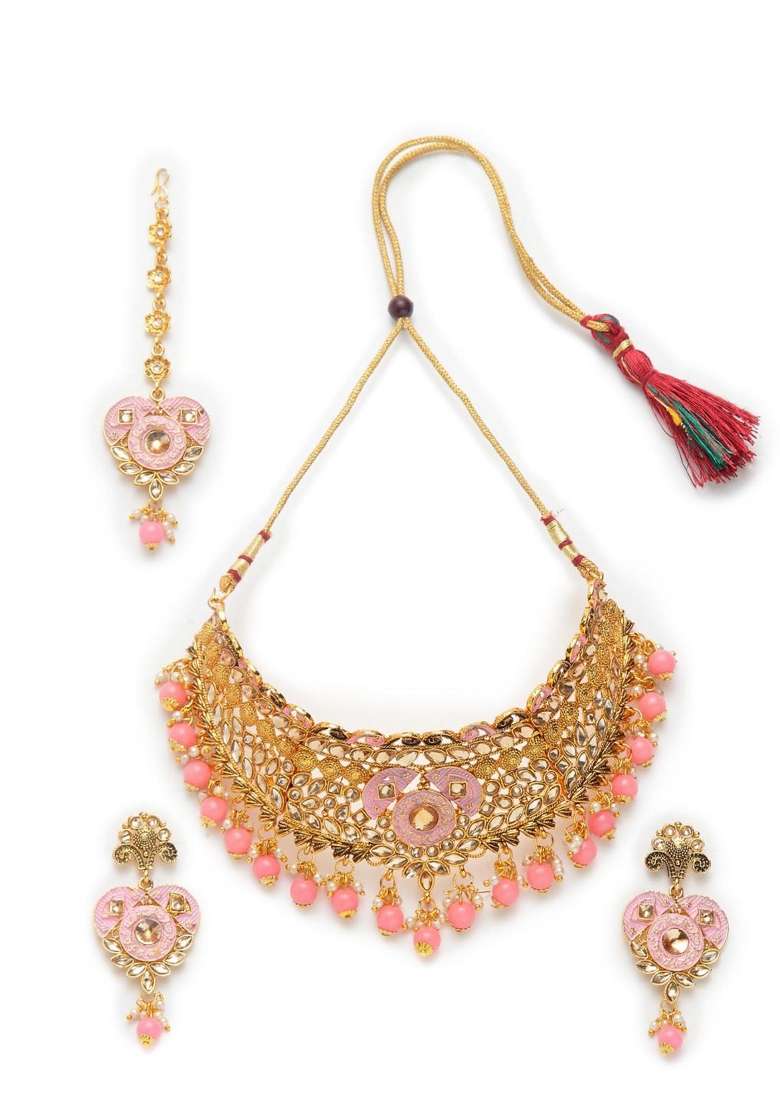 Pink Gold Plated Brass Jewellery Set - Indya