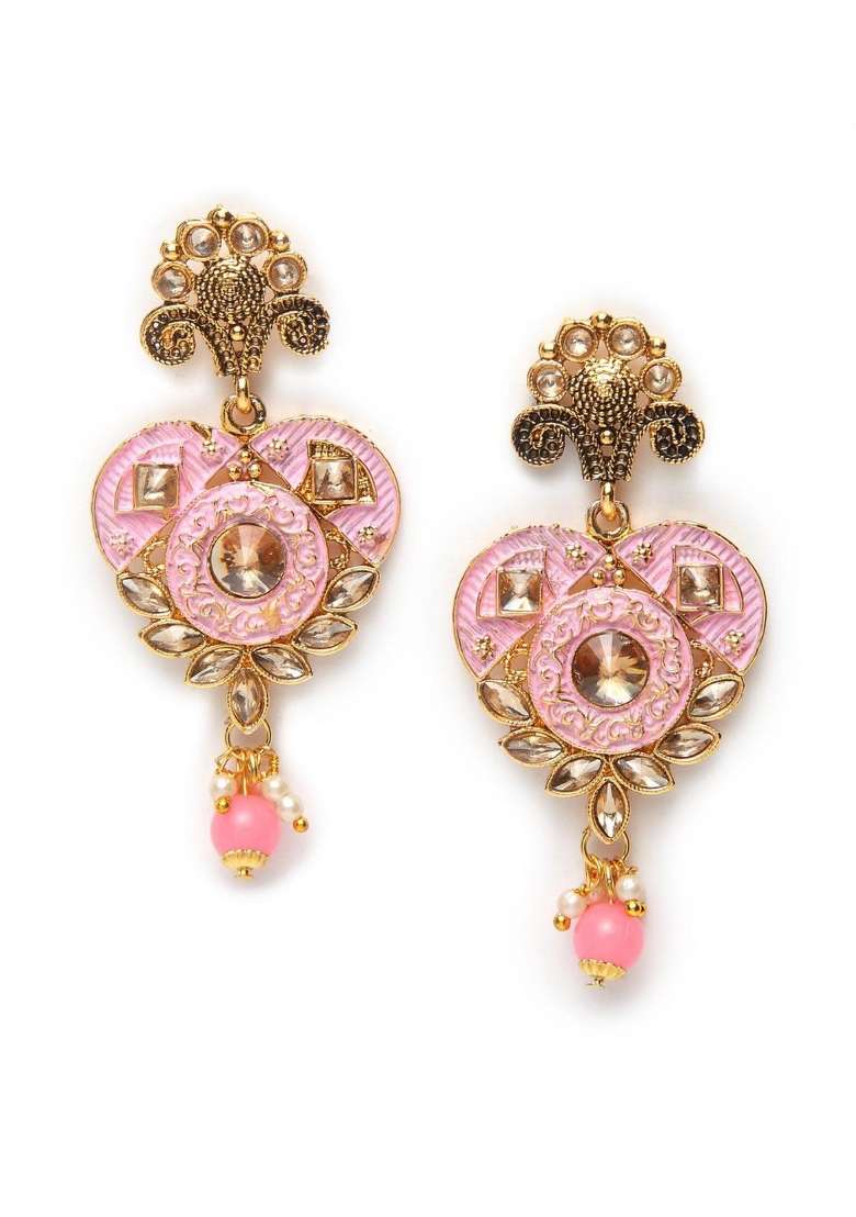 Pink Gold Plated Brass Jewellery Set - Indya