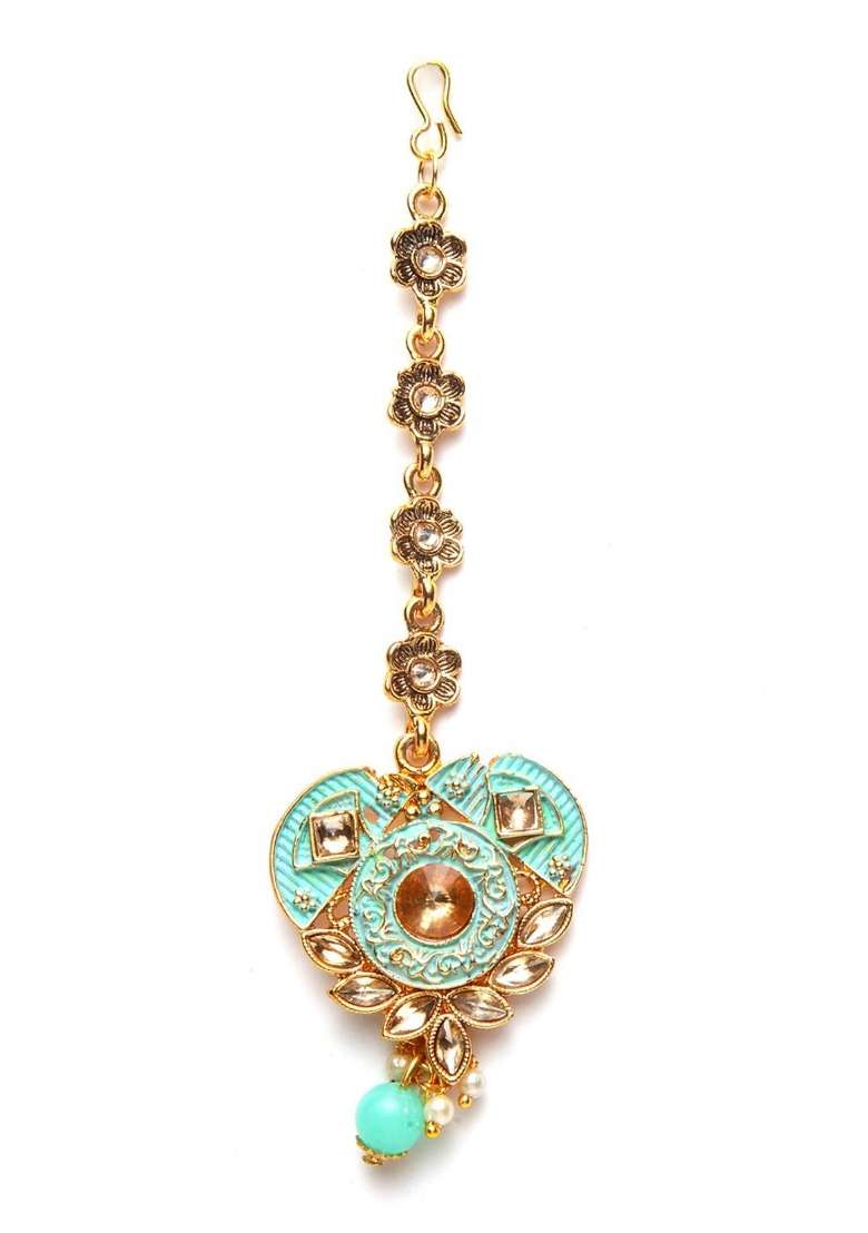 Sea Green Gold Plated Brass Jewellery Set - Indya
