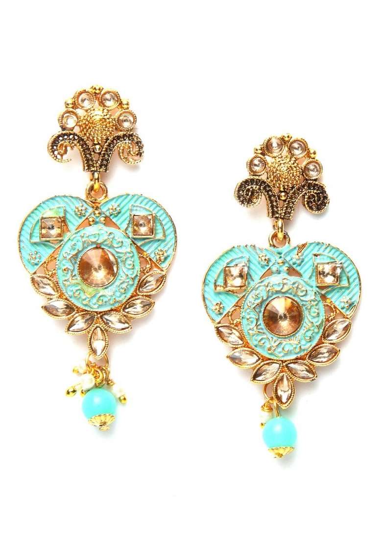 Sea Green Gold Plated Brass Jewellery Set - Indya