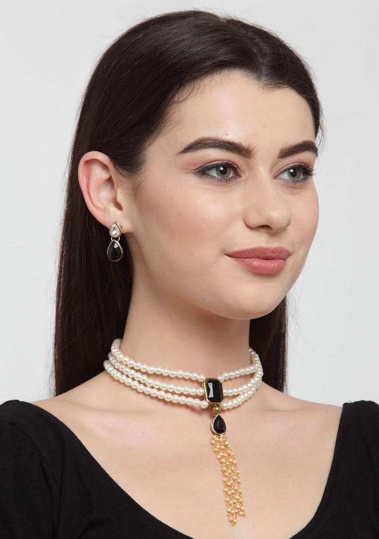 Black Gold Plated Brass Jewellery Set - Indya