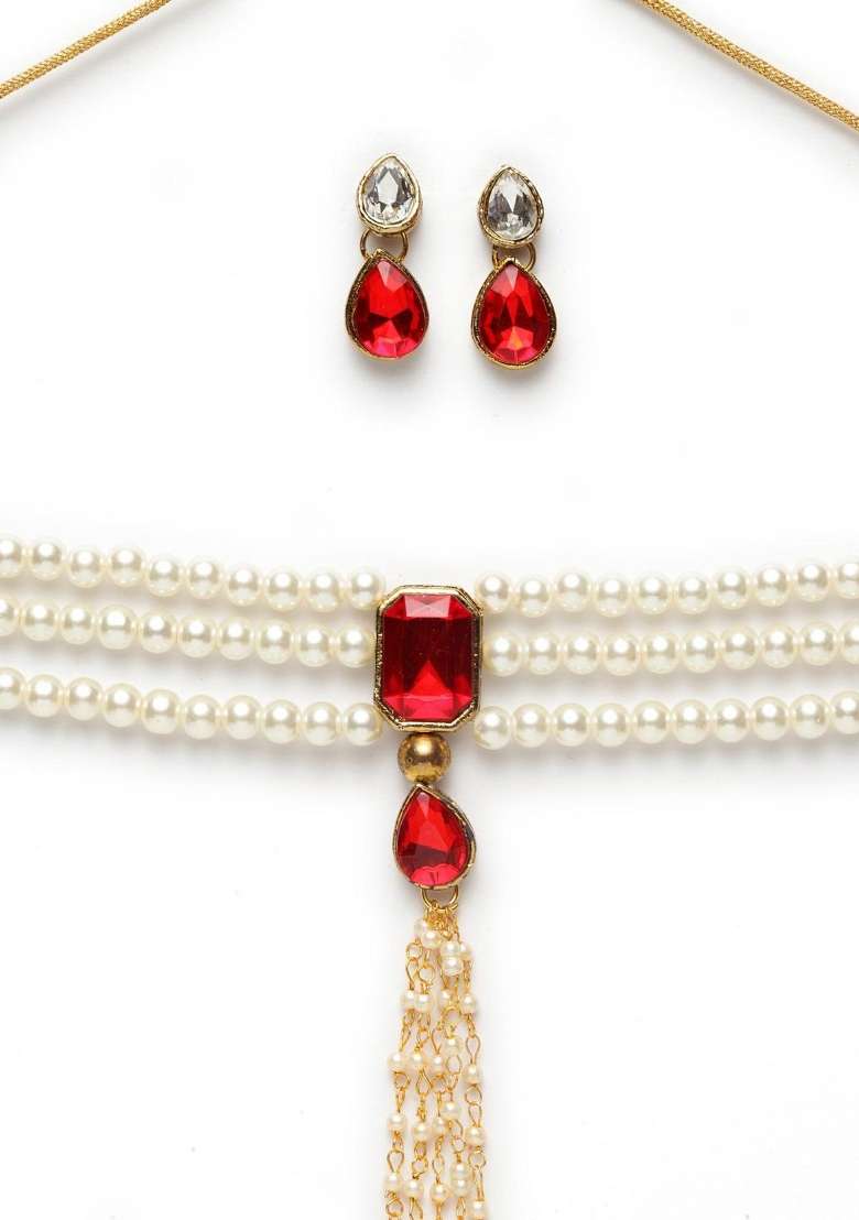 Red Gold Plated Brass Jewellery Set - Indya