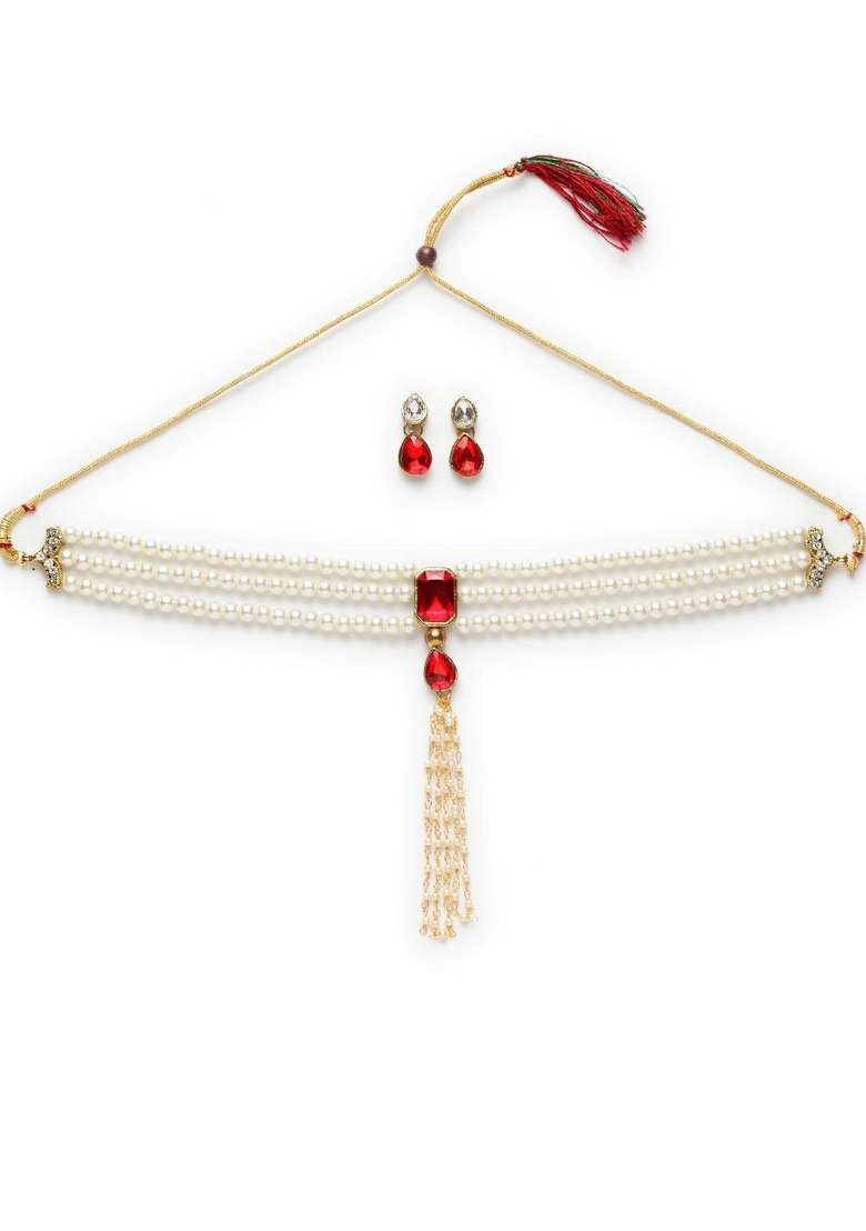 Red Gold Plated Brass Jewellery Set - Indya