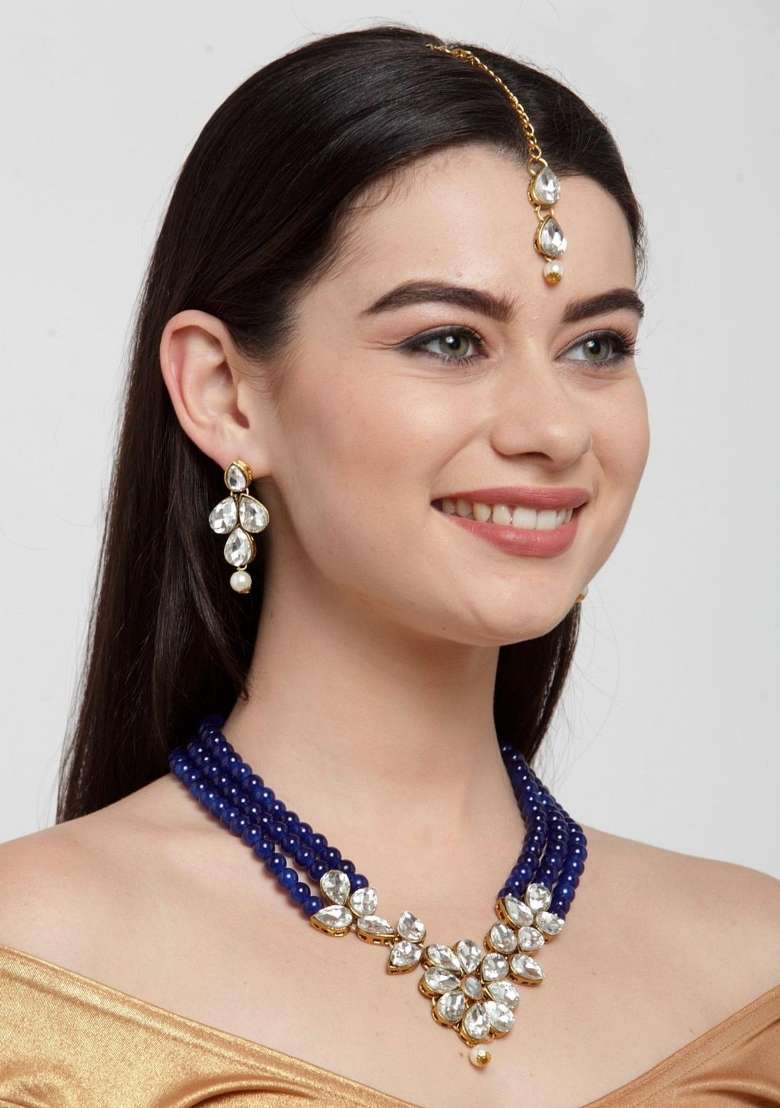 Blue Gold Plated Brass Jewellery Set - Indya