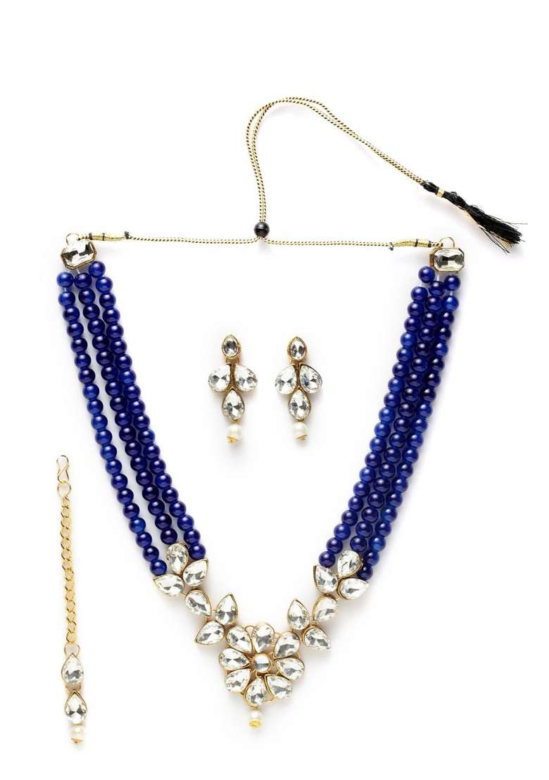 Blue Gold Plated Brass Jewellery Set - Indya