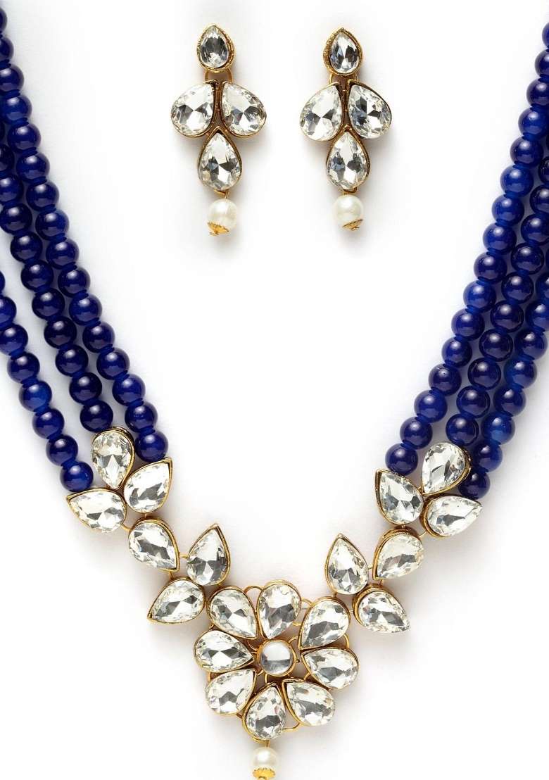 Blue Gold Plated Brass Jewellery Set - Indya