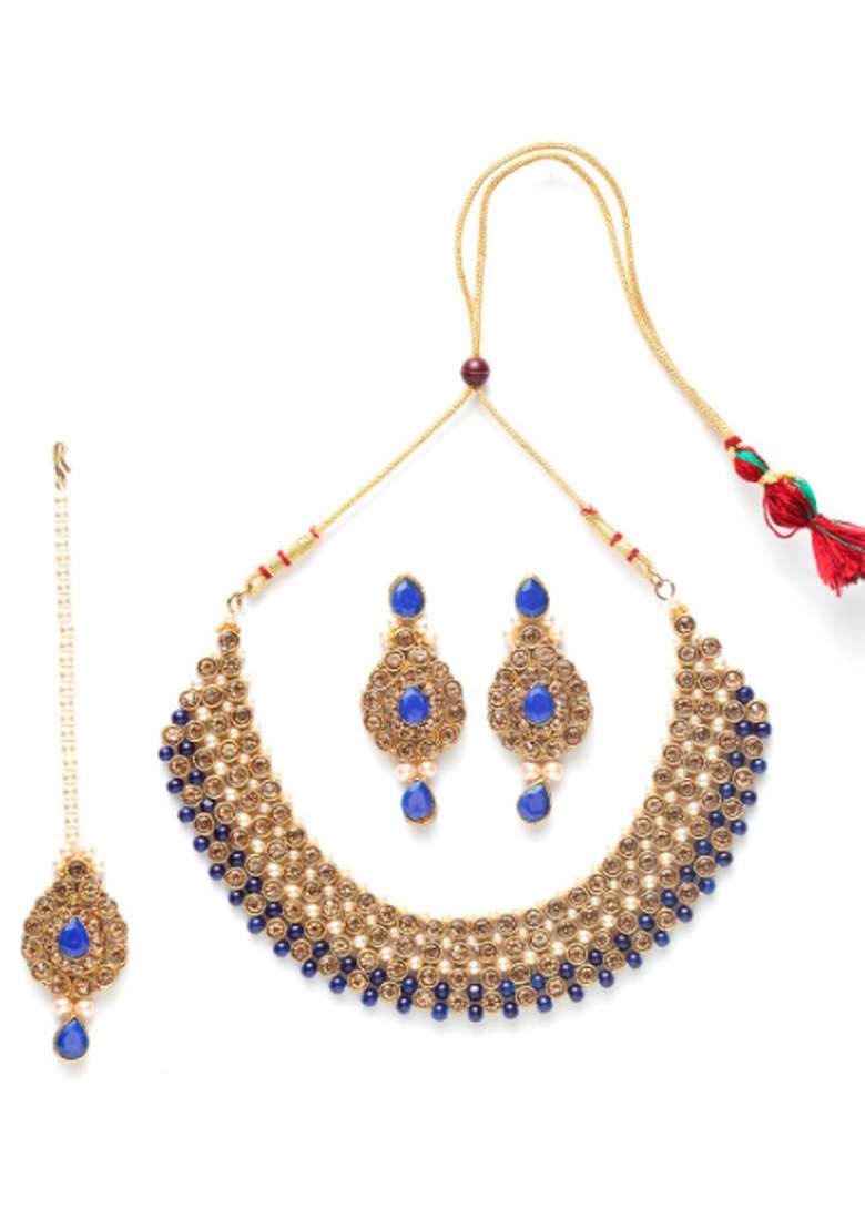 Blue Gold Plated Brass Jewellery Set - Indya