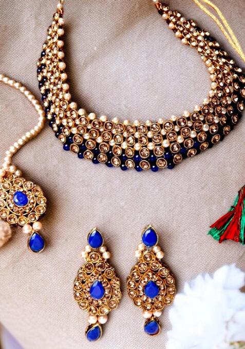 Blue Gold Plated Brass Jewellery Set
