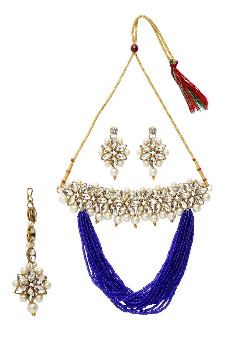 Blue Gold Plated Brass Jewellery Set - Indya