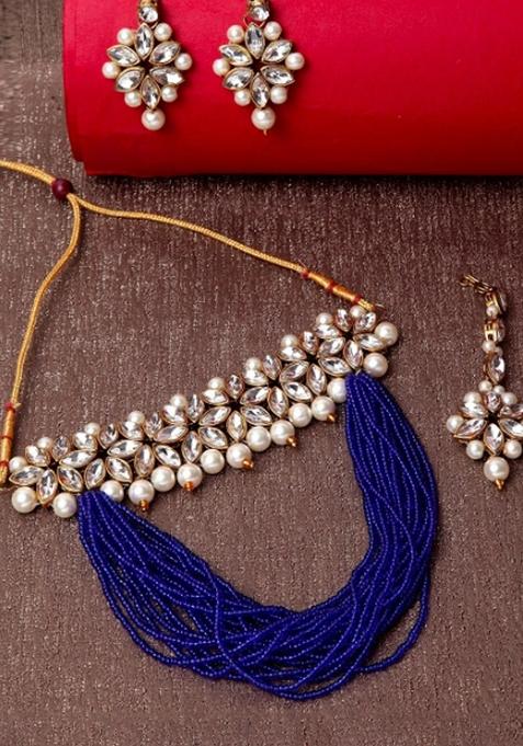 Blue Gold Plated Brass Jewellery Set