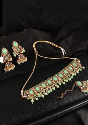 Green Gold Plated Brass Jewellery Set