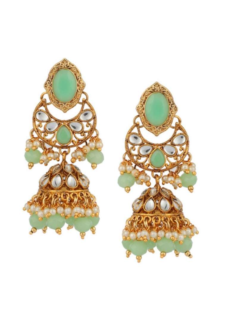 Green Gold Plated Brass Jewellery Set - Indya