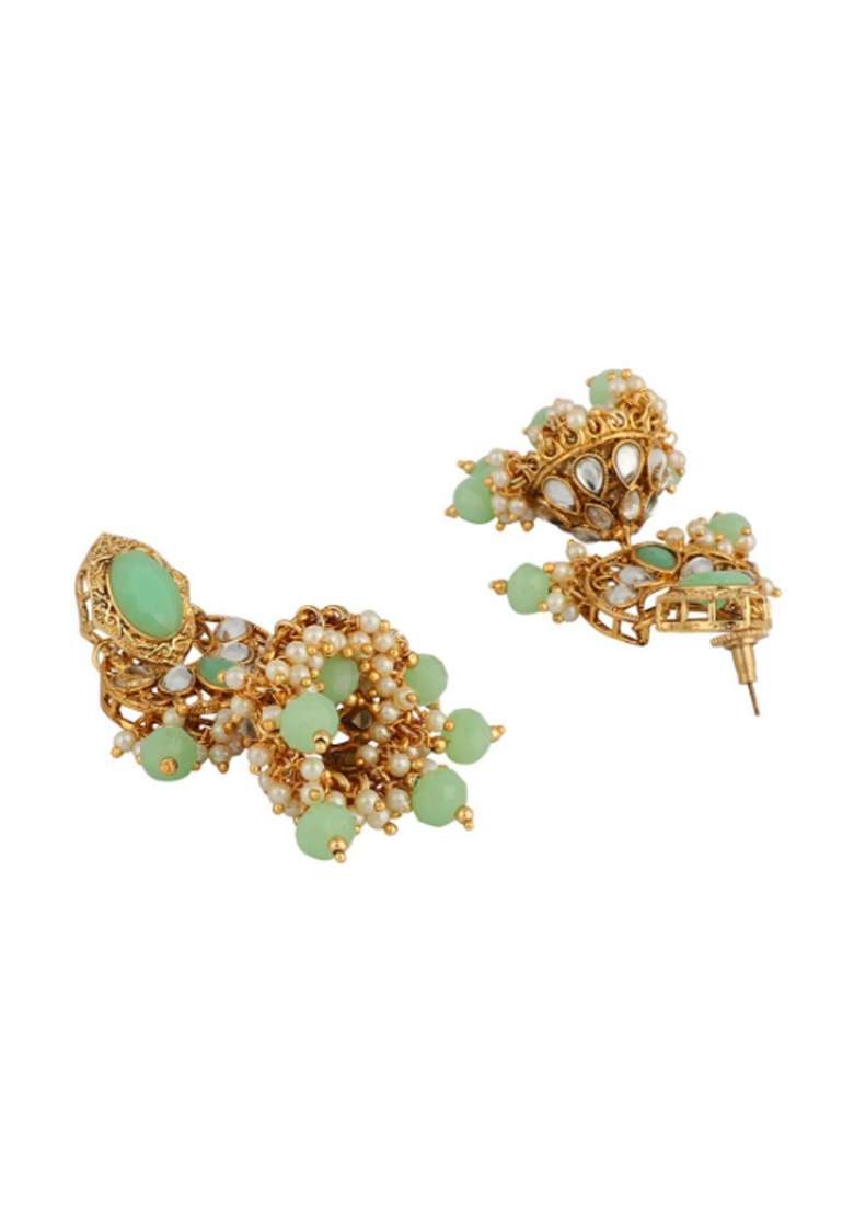 Green Gold Plated Brass Jewellery Set - Indya