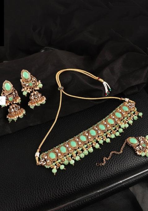 Green Gold Plated Brass Jewellery Set