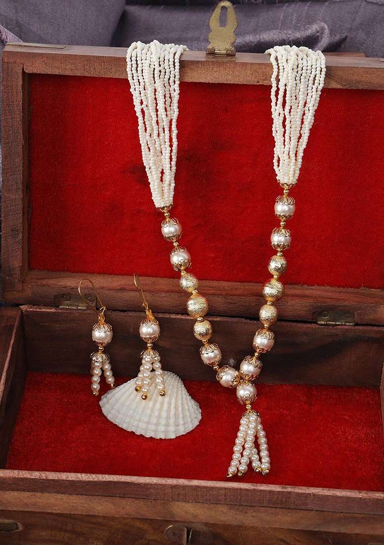 White Gold Plated Brass Jewellery Set - Indya