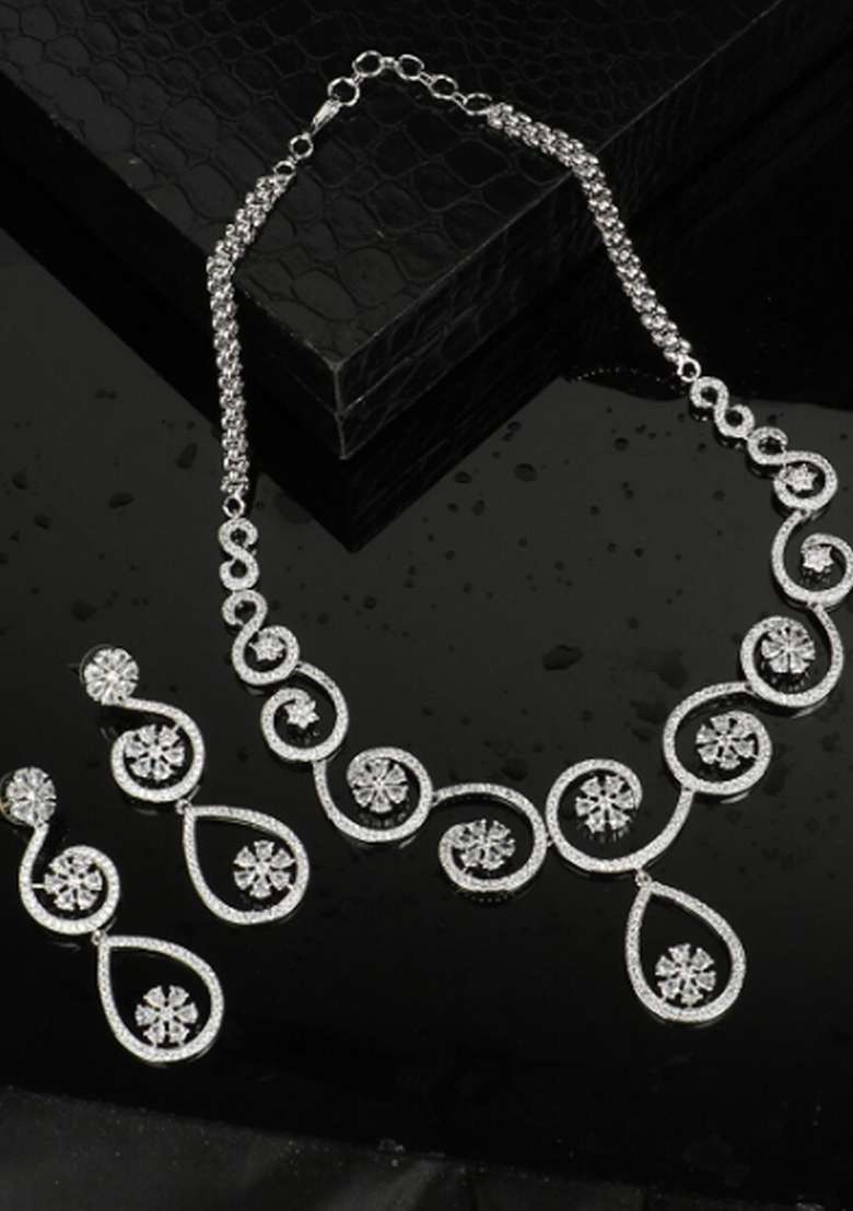 White Silver Plated Brass Jewellery Set - Indya