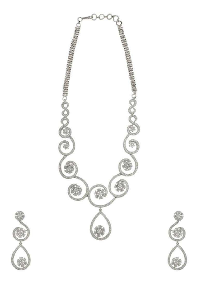 White Silver Plated Brass Jewellery Set - Indya