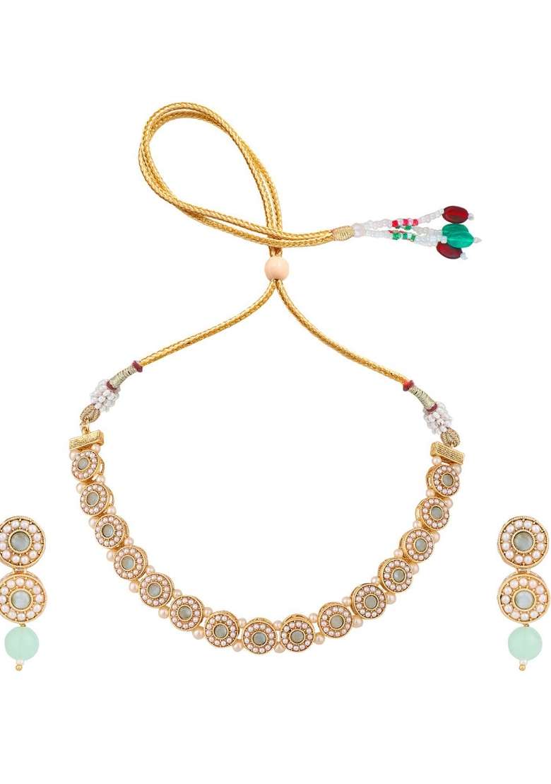 Sea Green Gold Plated Brass Jewellery Set - Indya