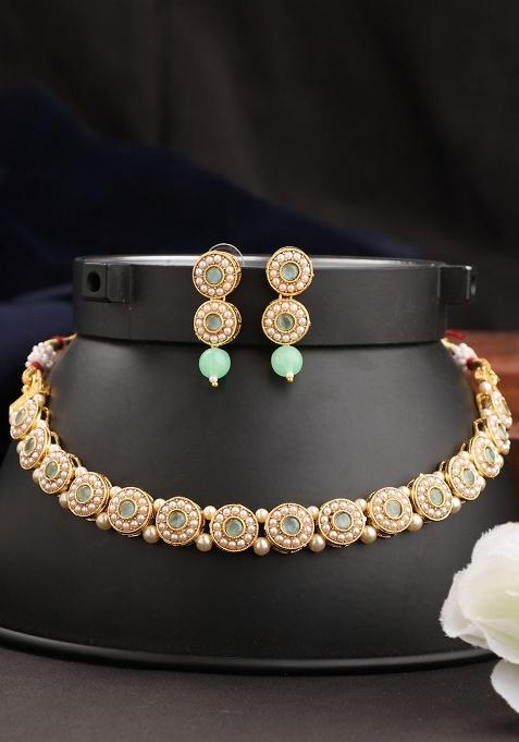 Sea Green Gold Plated Brass Jewellery Set