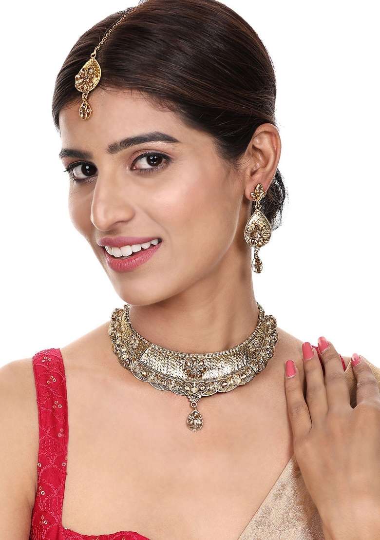 Gold Plated Brass Jewellery Set - Indya