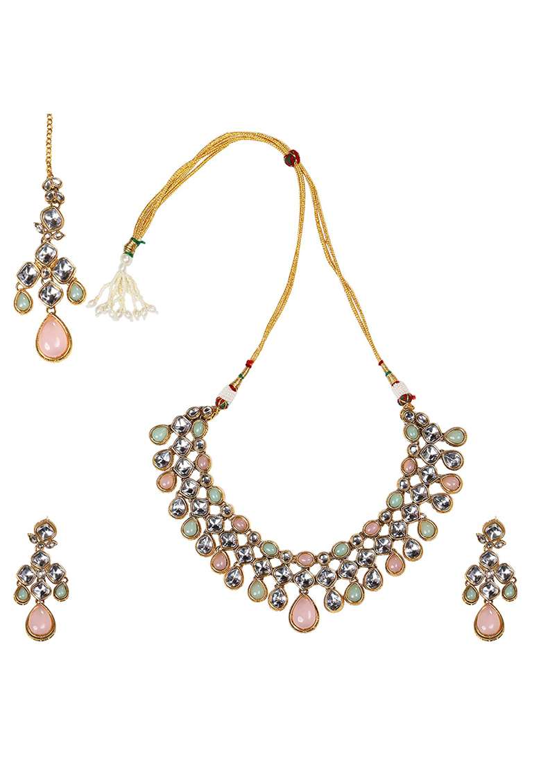 Pink Gold Plated Brass Jewellery Set - Indya