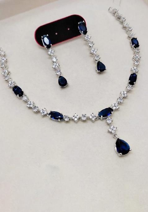 Blue Fancy Alloy Necklace Set