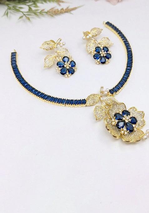 Blue Fancy Alloy Necklace Set