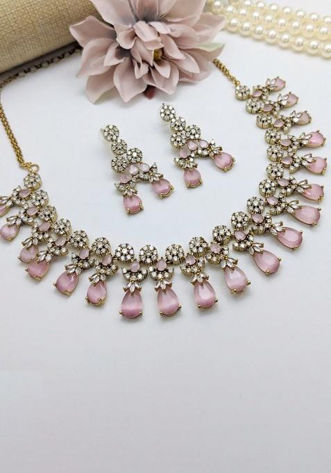 Baby Pink Fancy Alloy Necklace Set