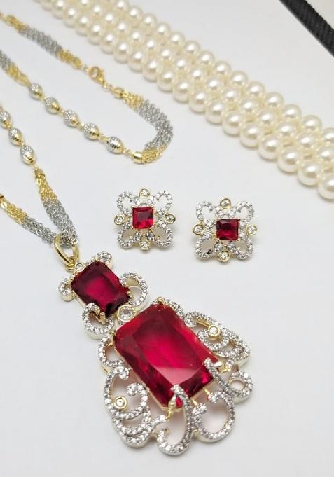 Red Fancy Alloy Pendant Set