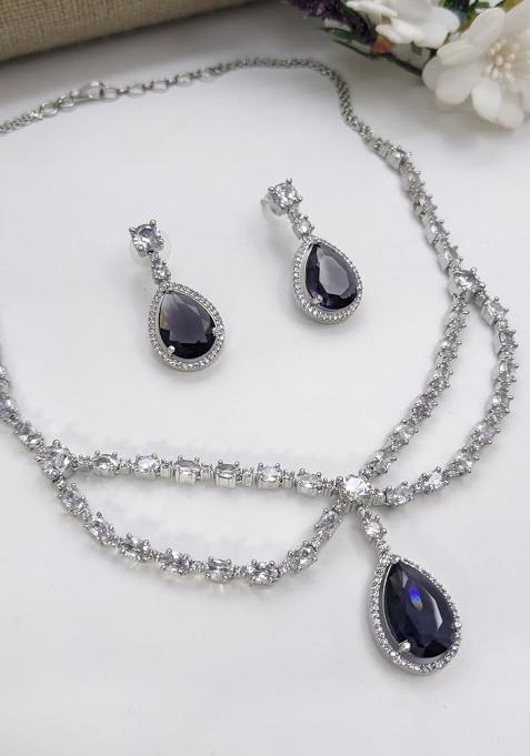 Blue Fancy Alloy Necklace Set