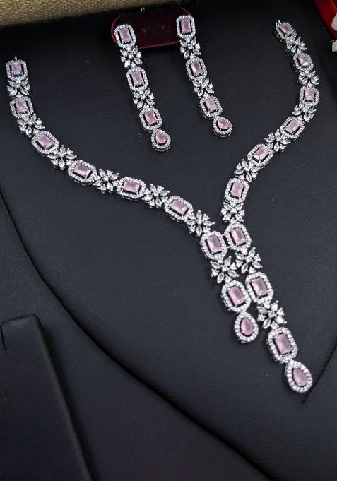 Baby Pink Fancy Alloy Necklace Set