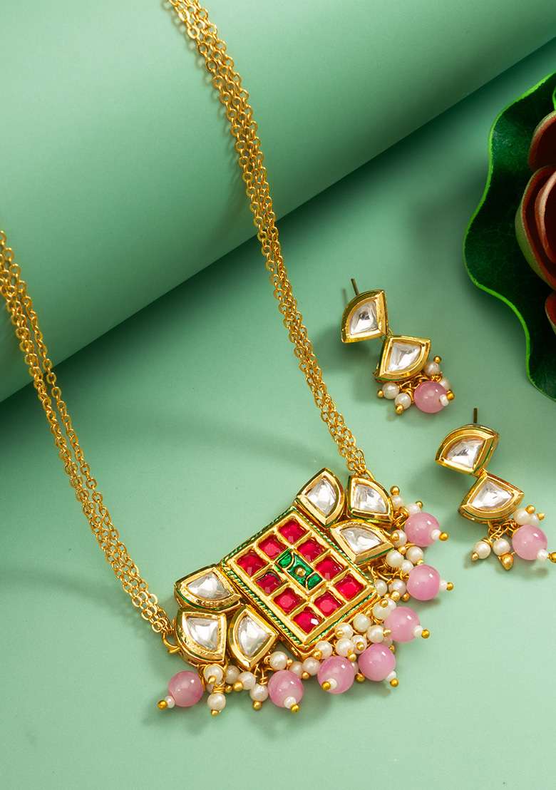 Multi Gold Plated Brass Jewellery Set - Indya