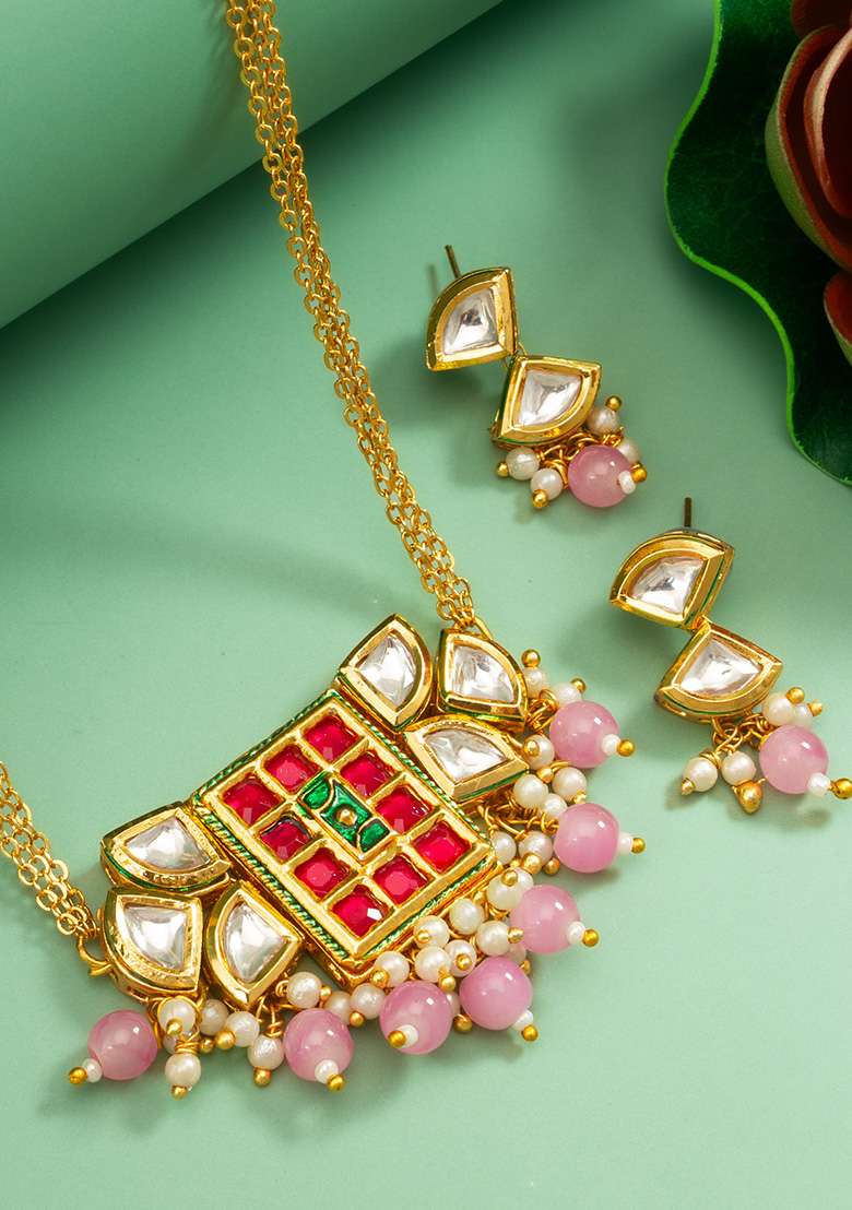 Multi Gold Plated Brass Jewellery Set - Indya