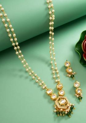 Green Gold Plated Brass Jewellery Set - Indya