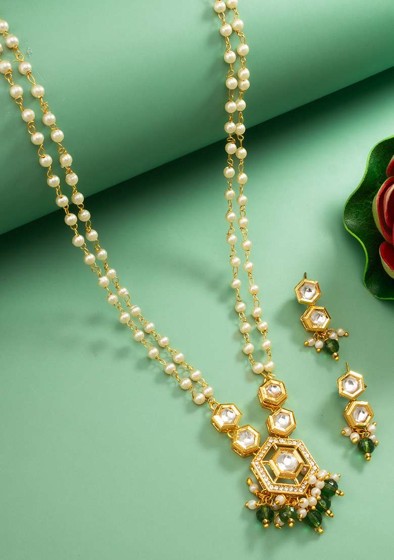 Green Gold Plated Brass Jewellery Set - Indya