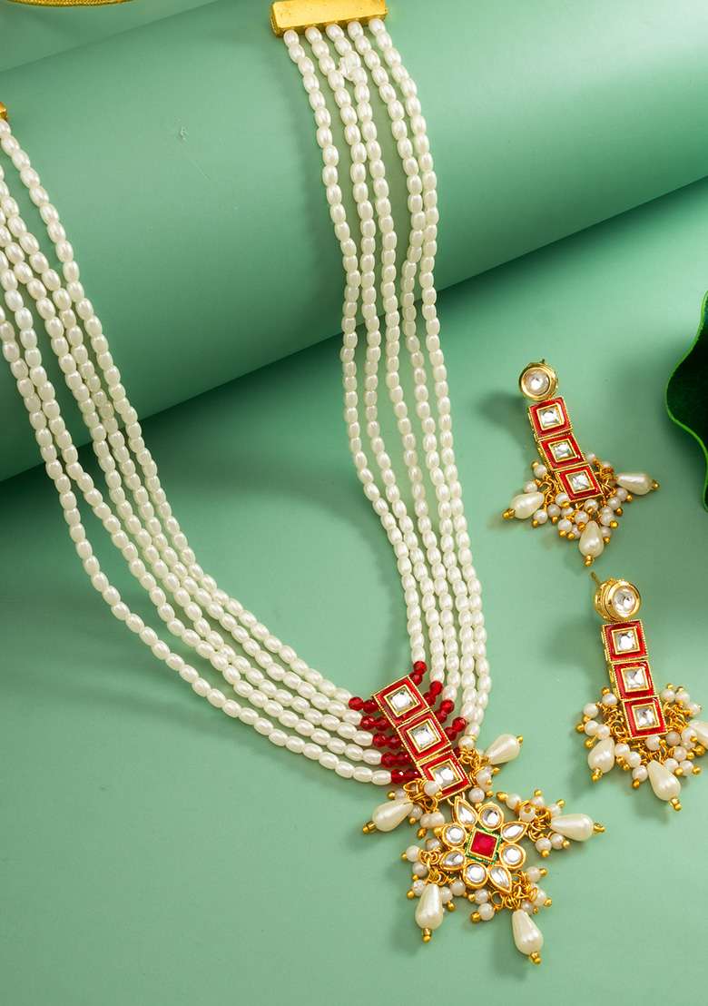 Red Gold Plated Brass Jewellery Set - Indya