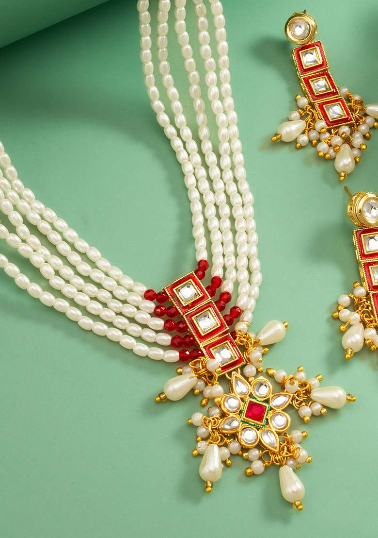 Red Gold Plated Brass Jewellery Set - Indya