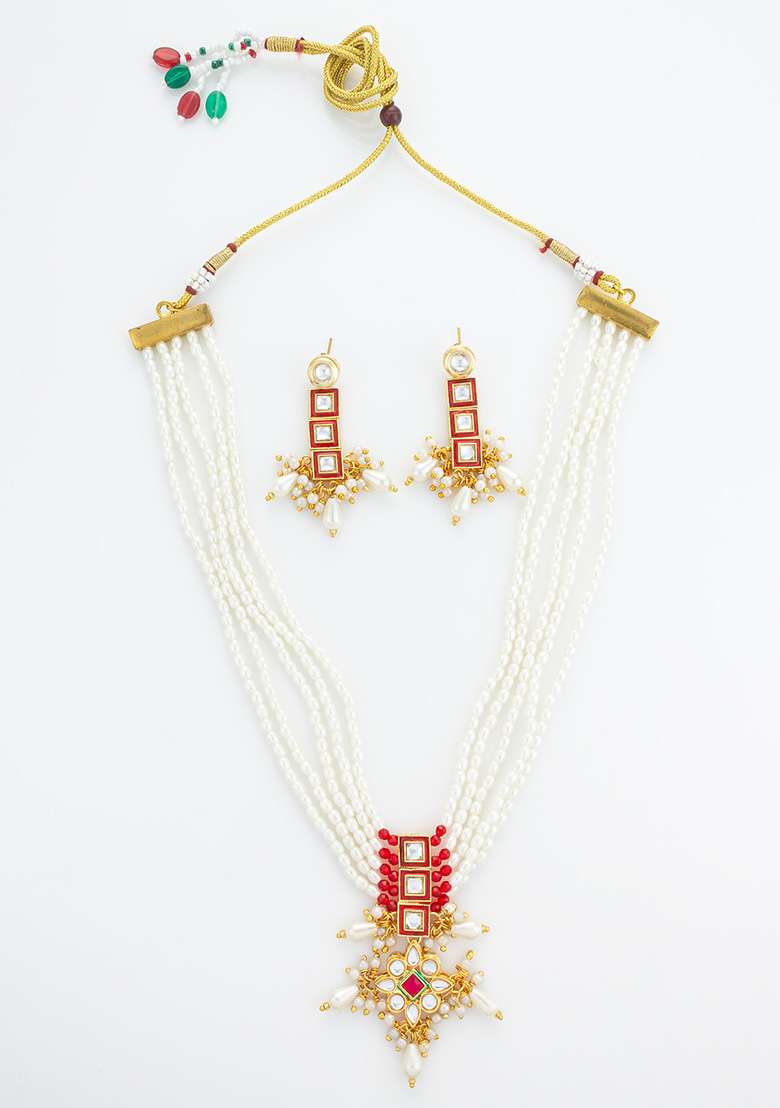 Red Gold Plated Brass Jewellery Set - Indya