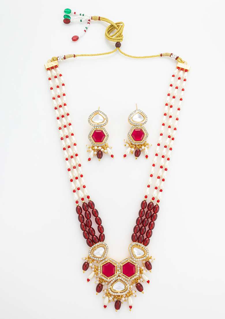 Red Gold Plated Brass Jewellery Set - Indya